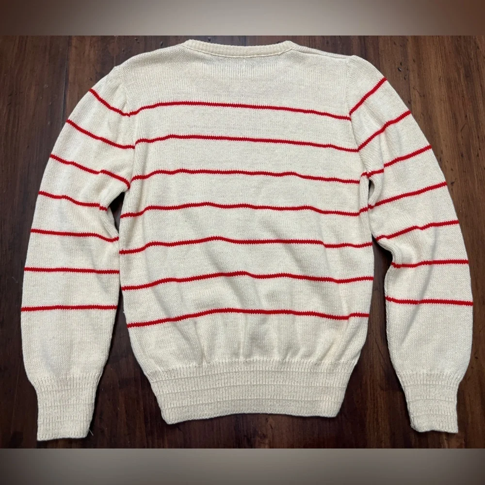 Par Four Sweater Vintage 90’s Deadstock Cream Red Stripes 100% Cotton Golf EUC - Picture 3 of 15